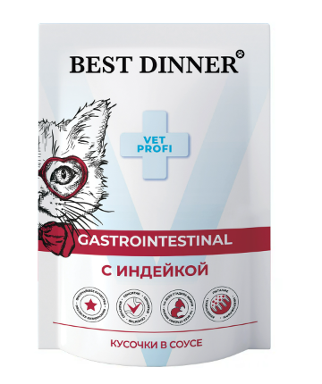 BEST DINNER (Бест Диннер) Vet Profi влажный корм для кошек Гастро кусочки в соусе с индейкой 85 г