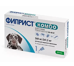 Фиприст Комбо капли для собак от клещей, блох и власоедоев от 20-40 кг, 2,68 мл, KRKA Фиприст Комбо капли для собак от клещей, блох и власоедоев от 20-40 кг, 2,68 мл, KRKA